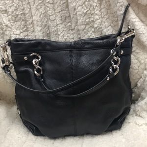 Coach black leather purse with silver accents
